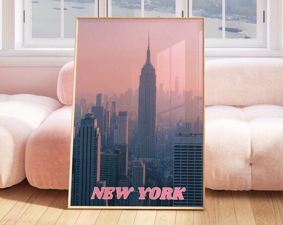 New York Empire State Building Pink Sunset Skyline Photo Poster