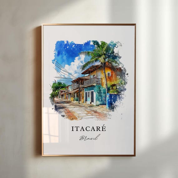 Itacar Brazil Wall Art Bahian Coast Print Watercolor Bahia Gift Travel Poster Housewarming