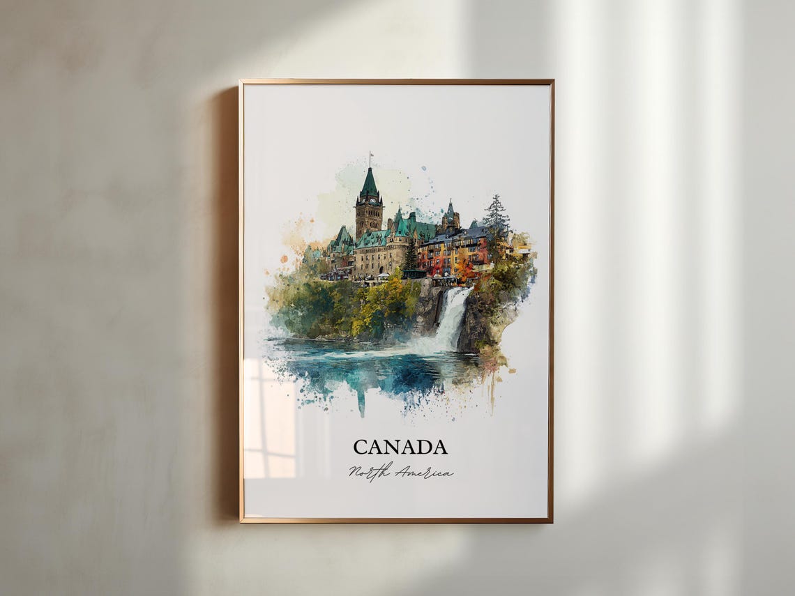 Canada Chateau Waterfall Scenic Watercolor Landmark Art Poster - Image 5