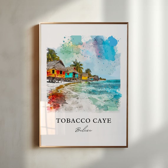 Tobacco Caye Wall Art Print Watercolor Belize Gift Travel Poster Housewarming