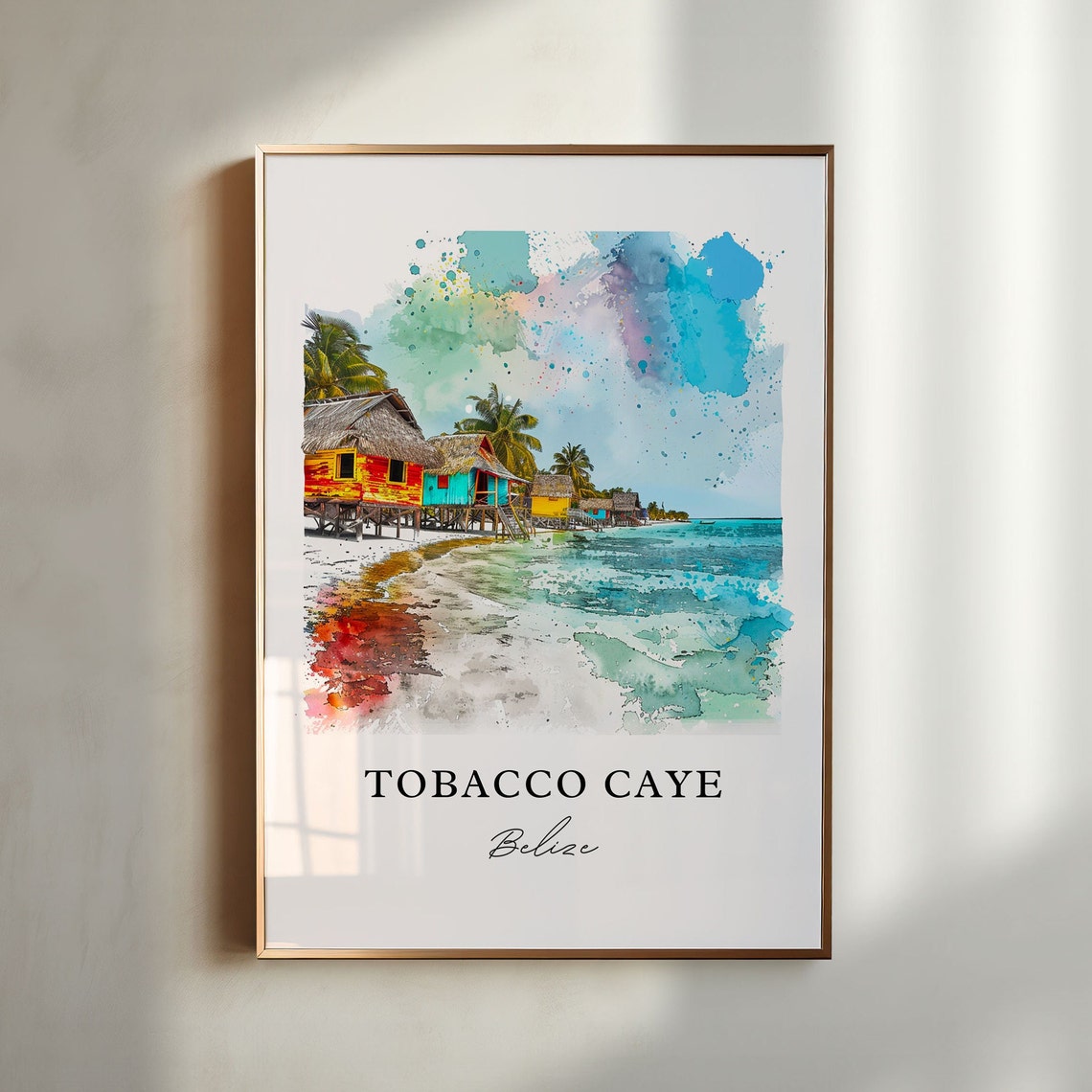 Tobacco Caye Wall Art Print Watercolor Belize Gift Travel Poster Housewarming
