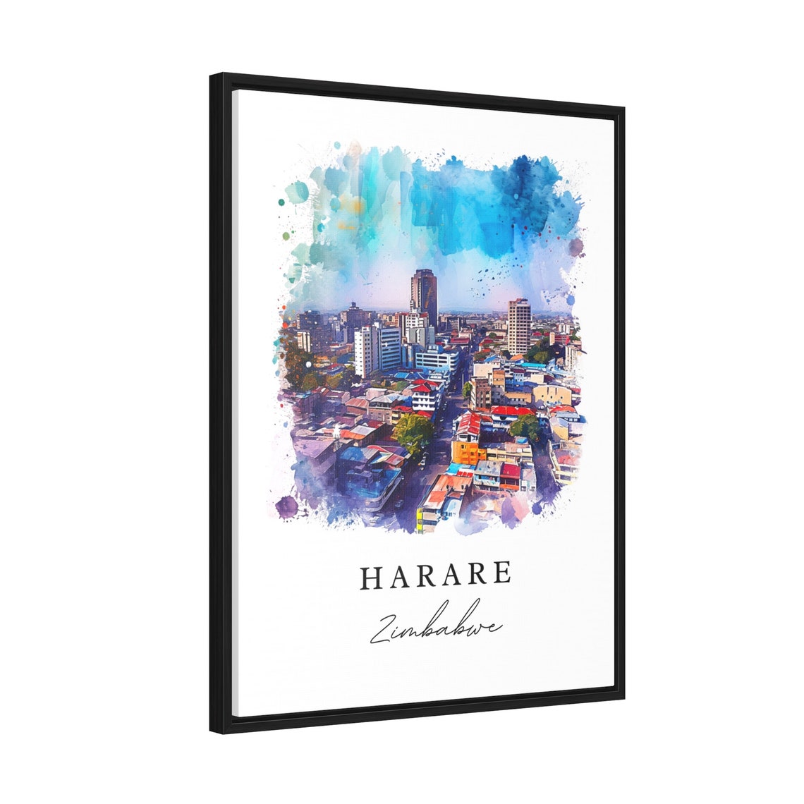 Harare Zimbabwe Watercolor City Skyline Modern Travel Poster - Image 2