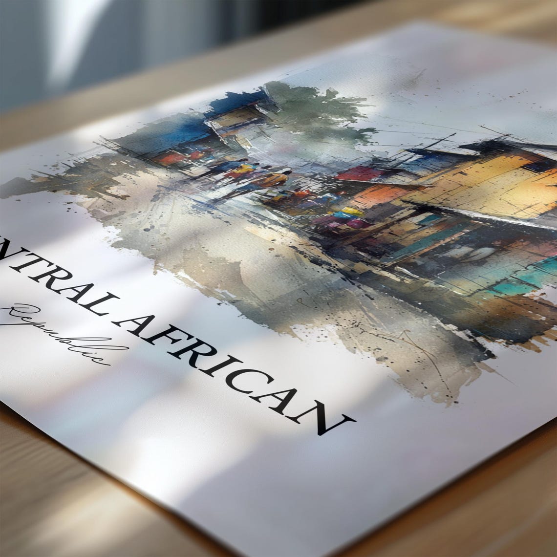 Central African Republic Market Street Watercolor Travel Poster - Image 6