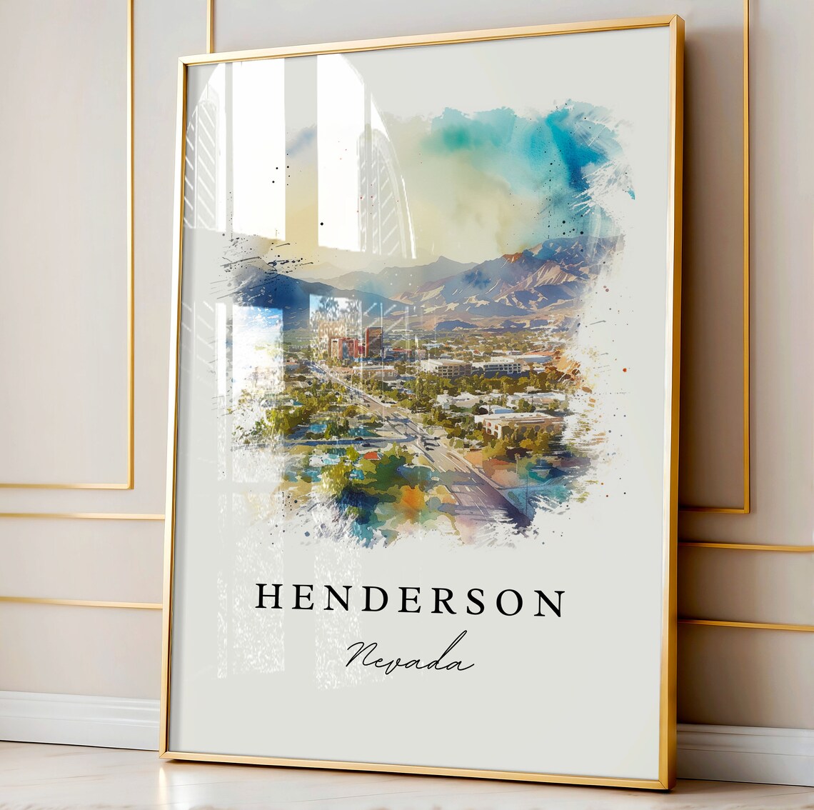 Henderson Nevada Desert City Mountains Watercolor Travel Poster - Image 4