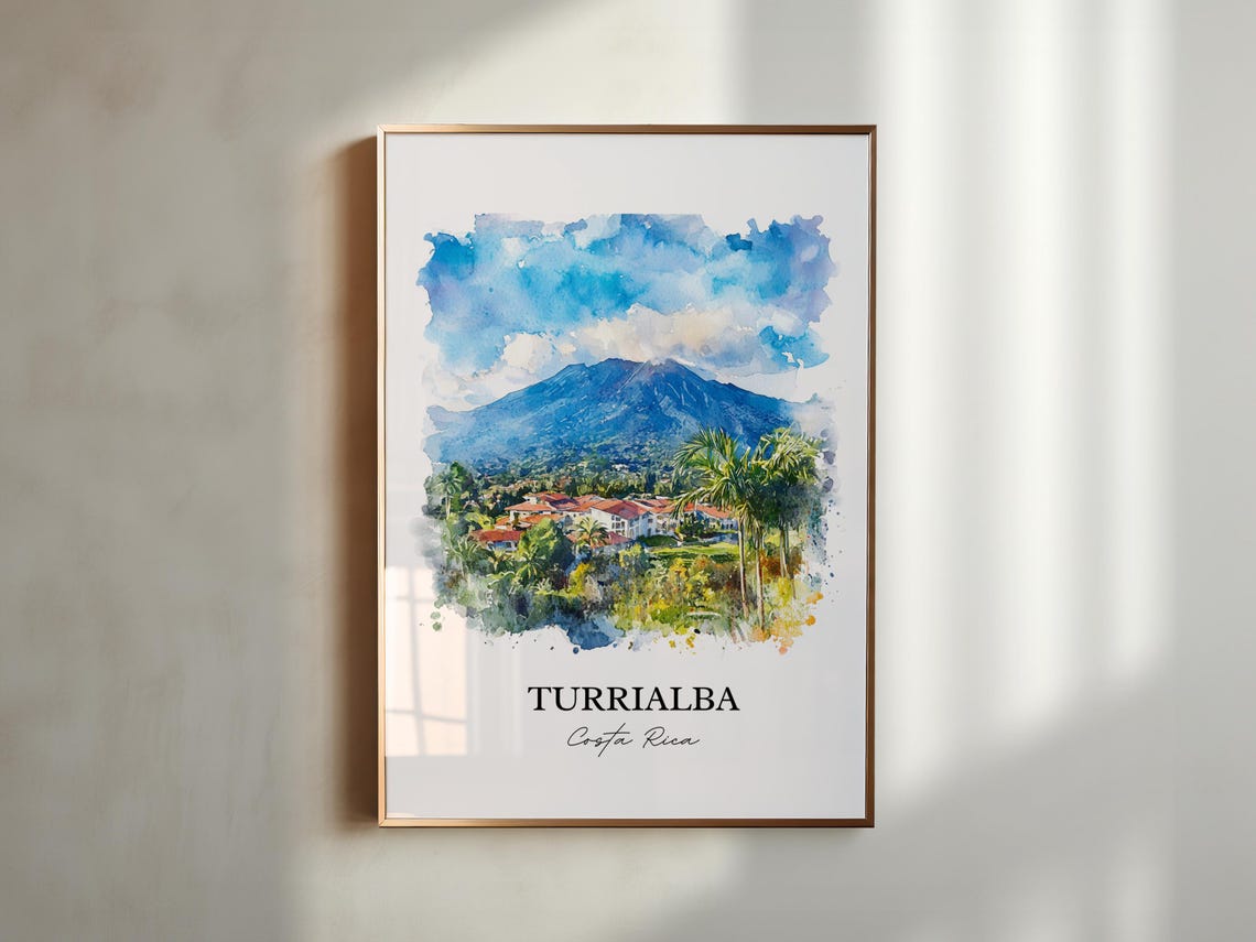 Turrialba Costa Rica Grand Volcano Palms Watercolor Travel Poster - Image 3