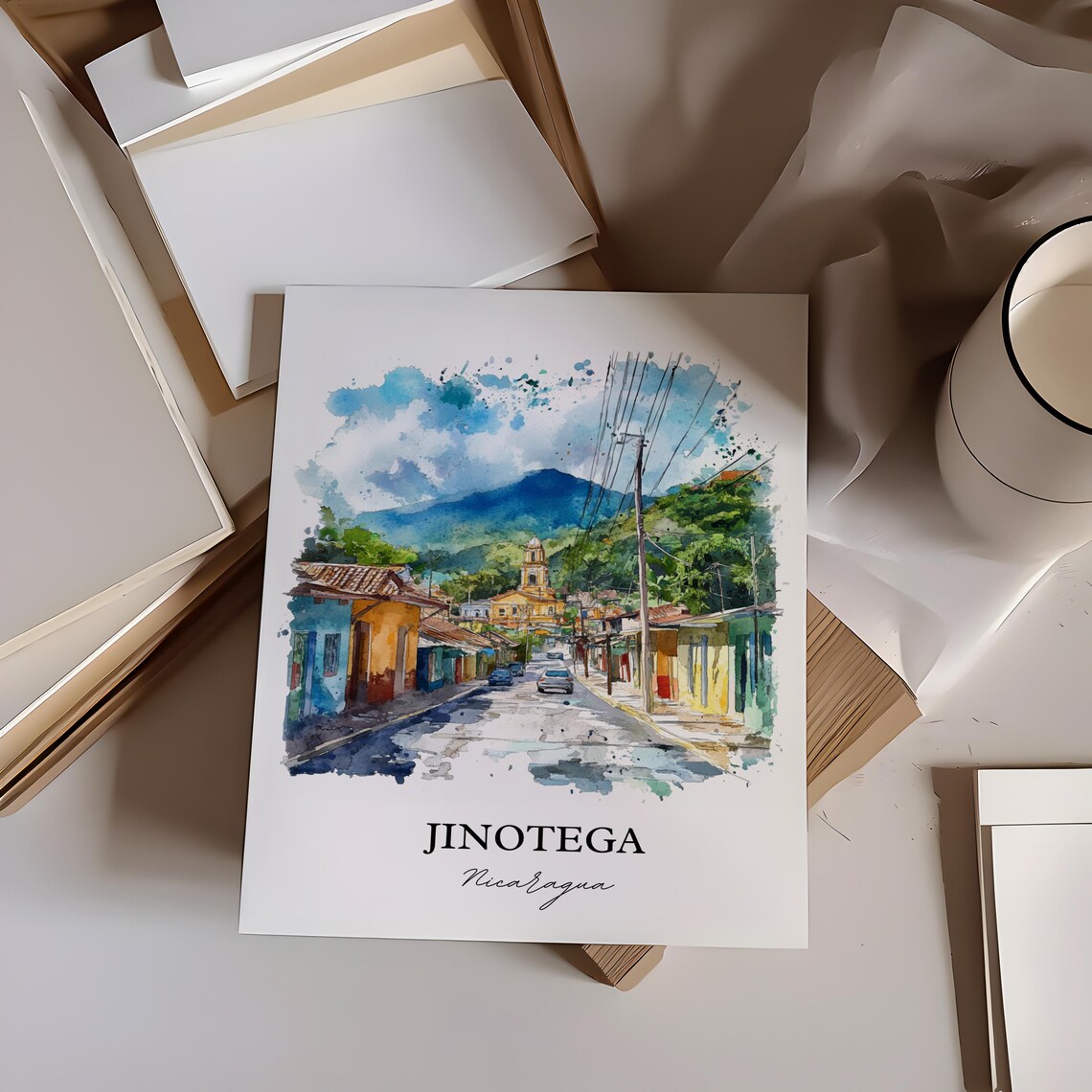 Jinotega Nicaragua Colorful Highland Town Street Watercolor Poster - Image 3