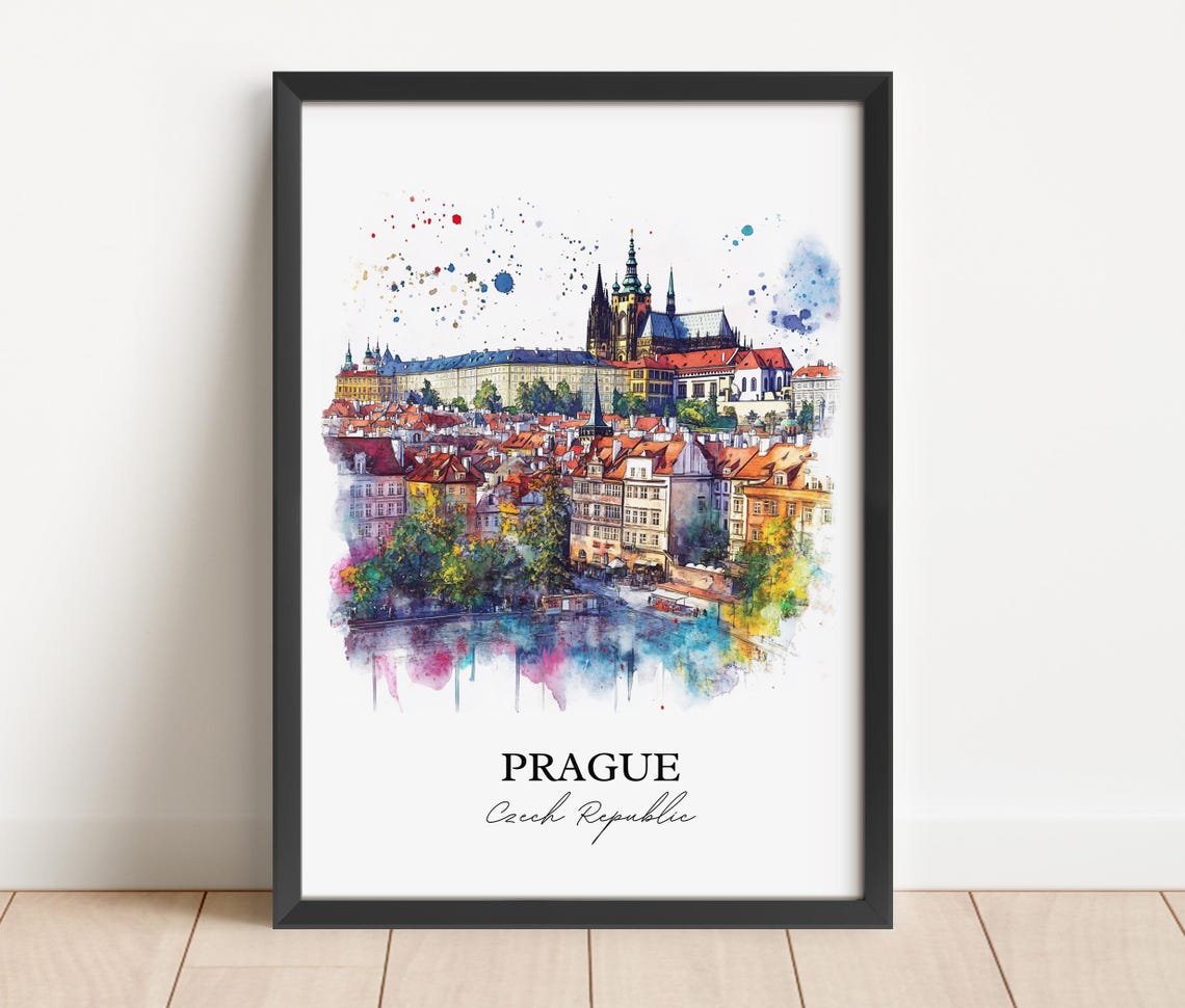 Prague Skyline Watercolor Travel Poster, Czech Republic - Image 3