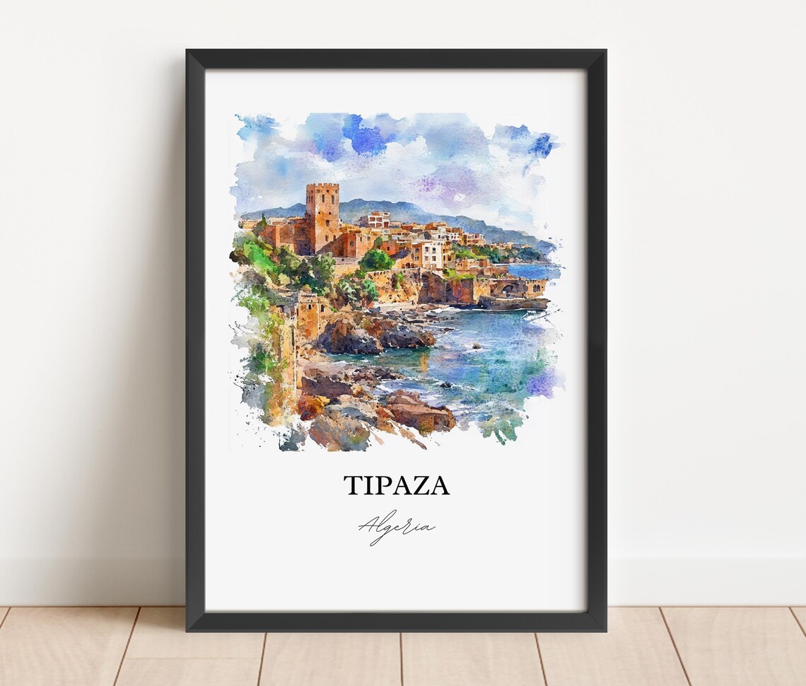 Tipaza Algeria Coastal Fort Town Harbor View Watercolor Poster
