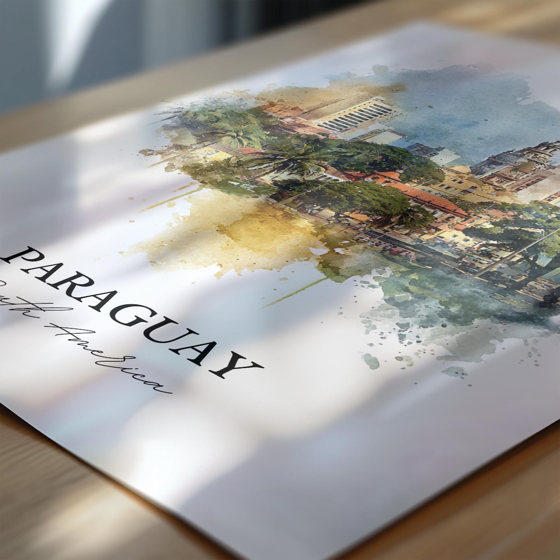 Paraguay South America Watercolor Cityscape Travel Art Poster - Image 6