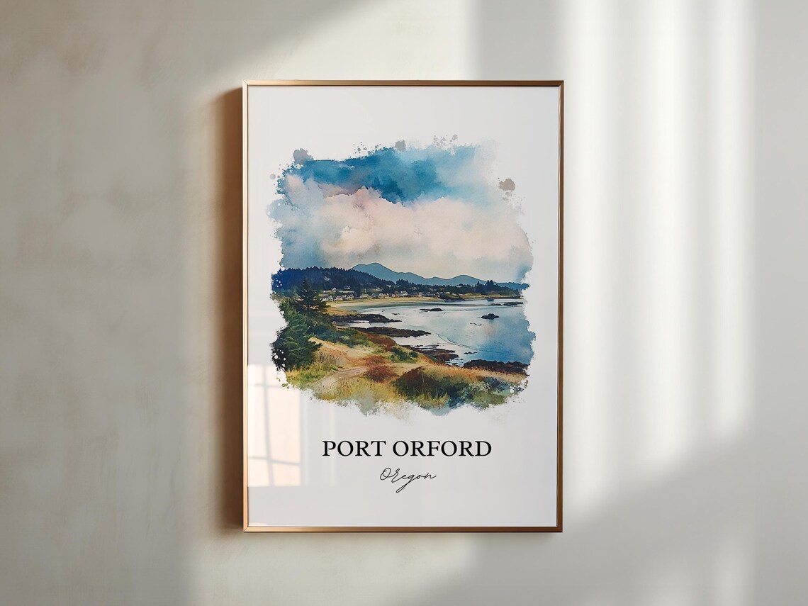 Port Orford Oregon Rugged Coast Bay Watercolor Travel Gift Poster - Image 4