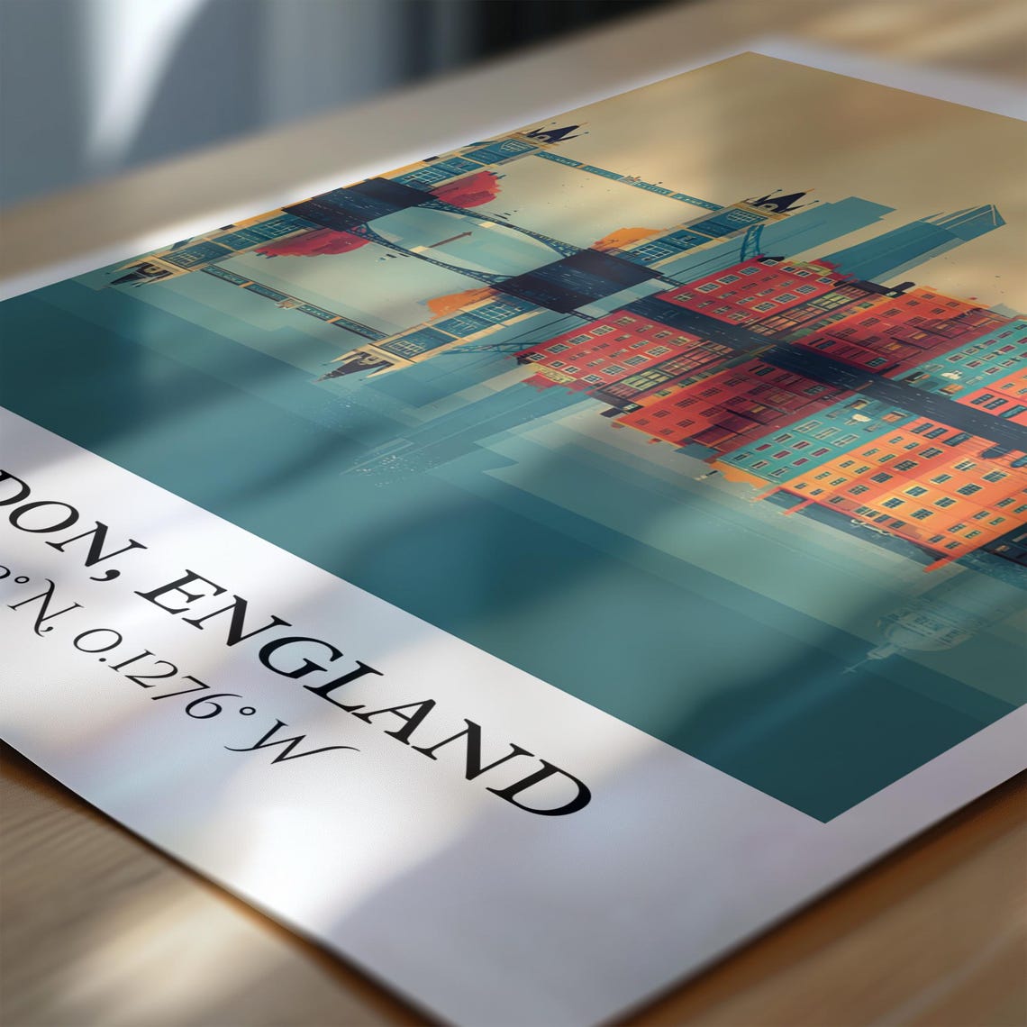 London England Tower Bridge Reflection Teal Vintage Style Art Poster - Image 6