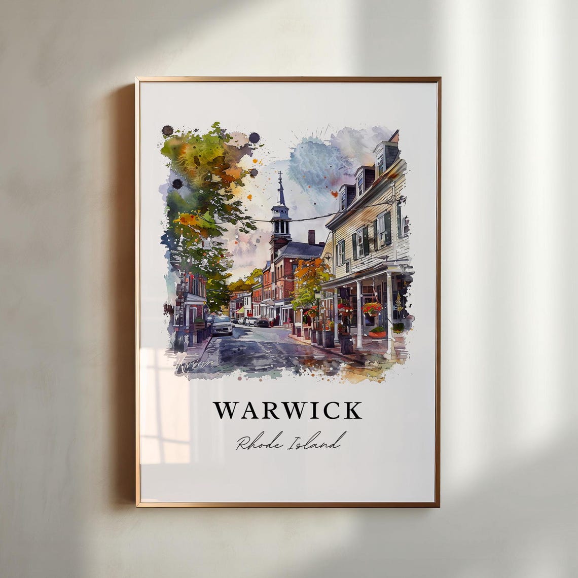 Warwick Rhode Island Historic Street Watercolor Small Town Art Poster