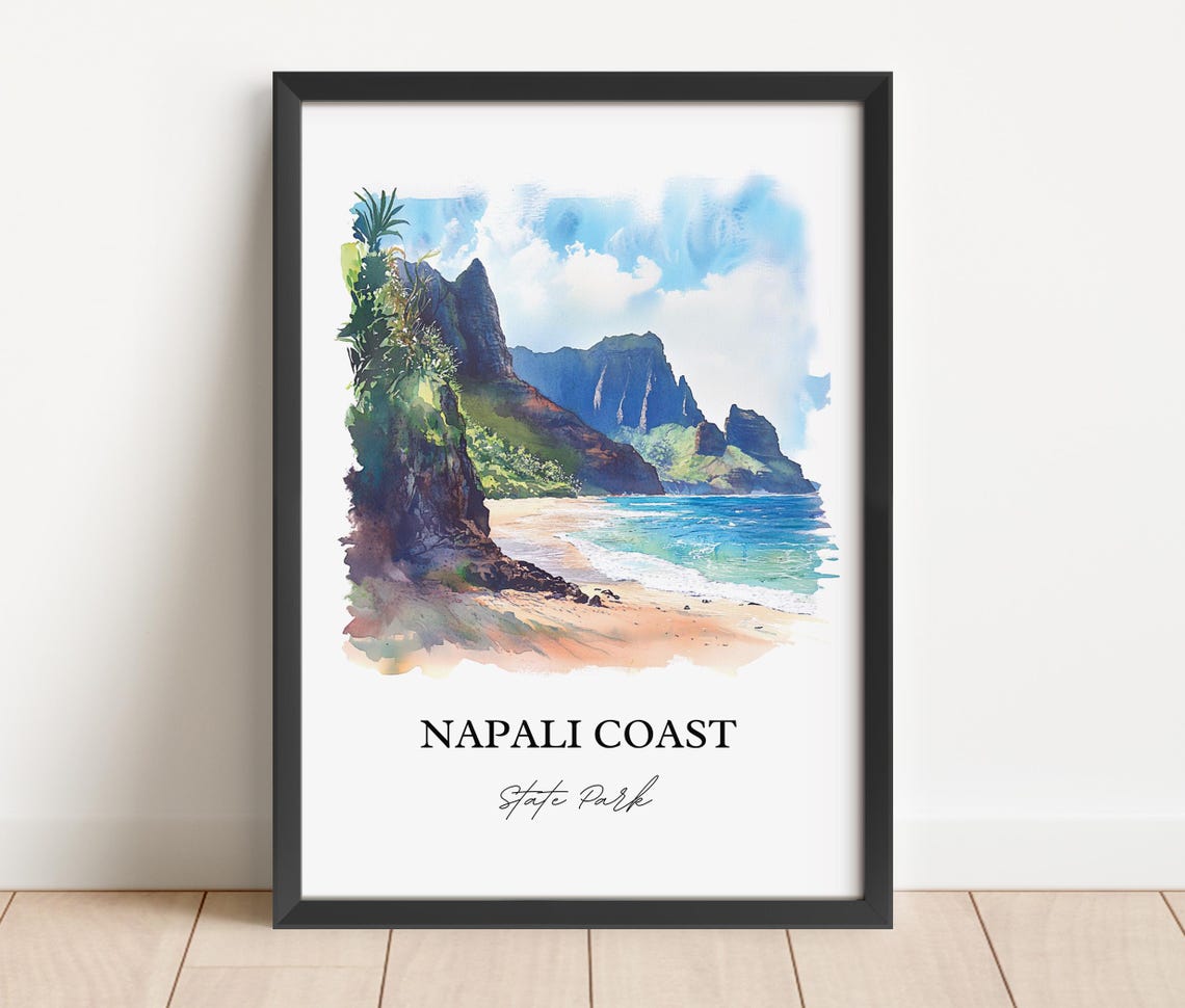Napali Coast State Park Hawaii Green Sea Cliffs Cove Watercolor Poster - Image 5