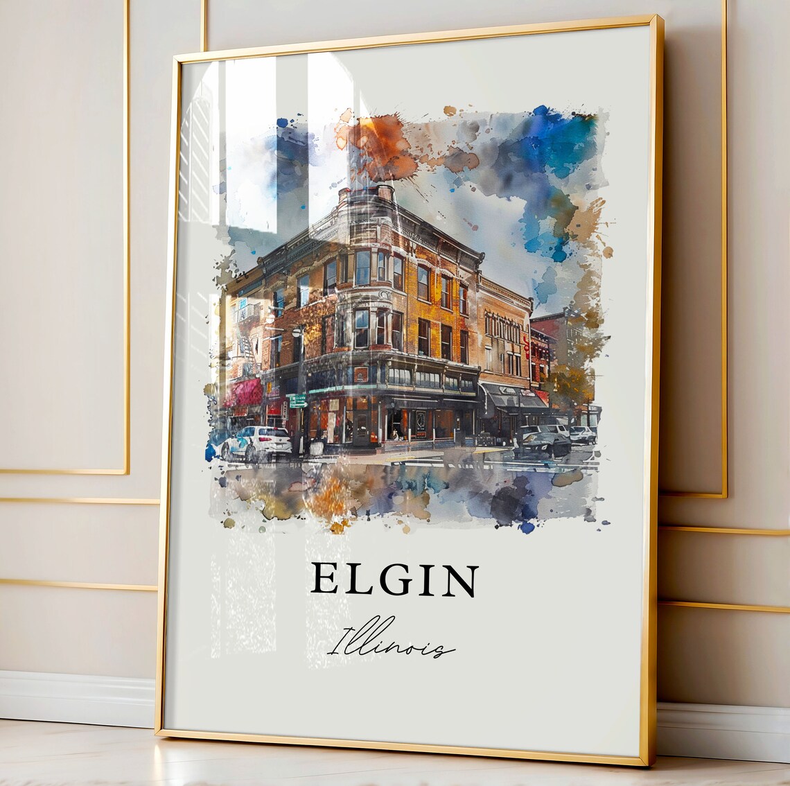 Elgin Illinois Grand Historic Brick Corner Building Street Poster - Image 3