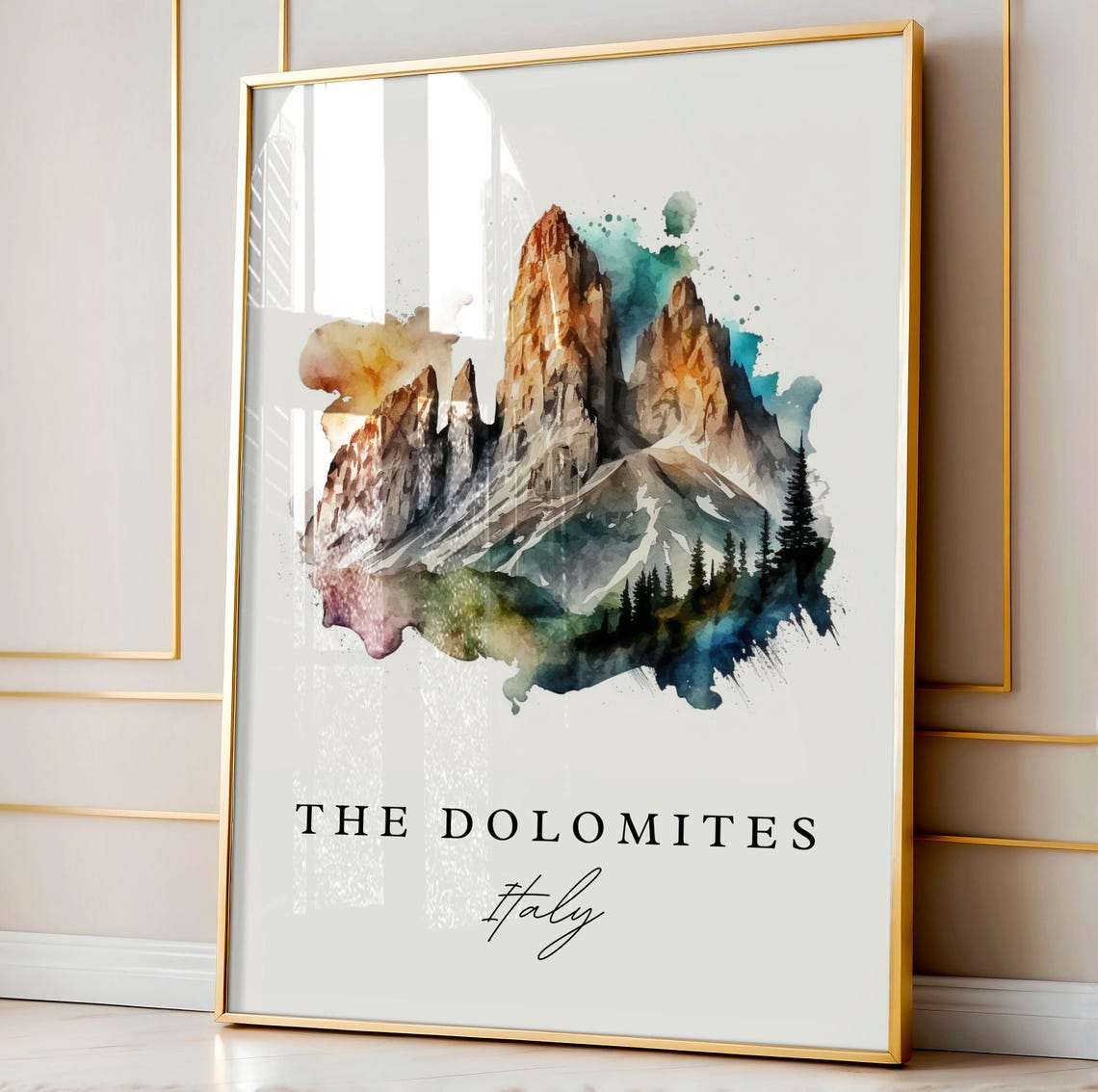 Dolomites Watercolor Italy Travel Poster, Wall Art Print - Image 3
