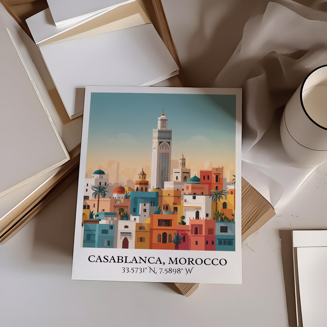 Casablanca Morocco Mosque Tower Medina Cityscape Travel Poster - Image 3