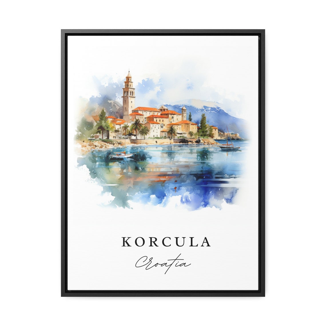 Korcula Croatia Island Old Town Bell Tower Watercolor Poster - Image 2