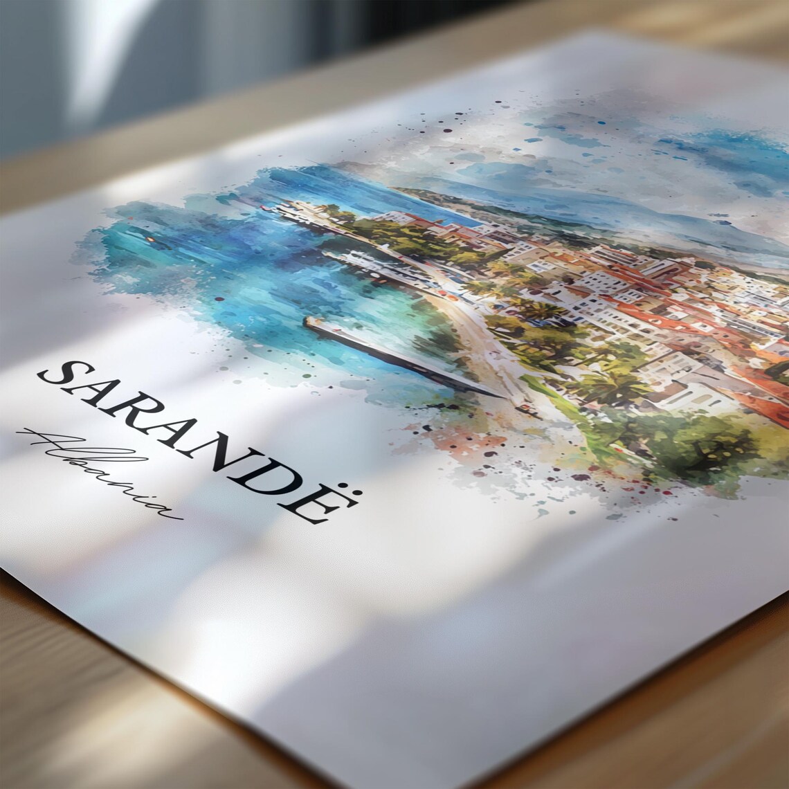 Sarande Albania Coastal Bay Watercolor Skyline Travel Art Wall Poster - Image 6