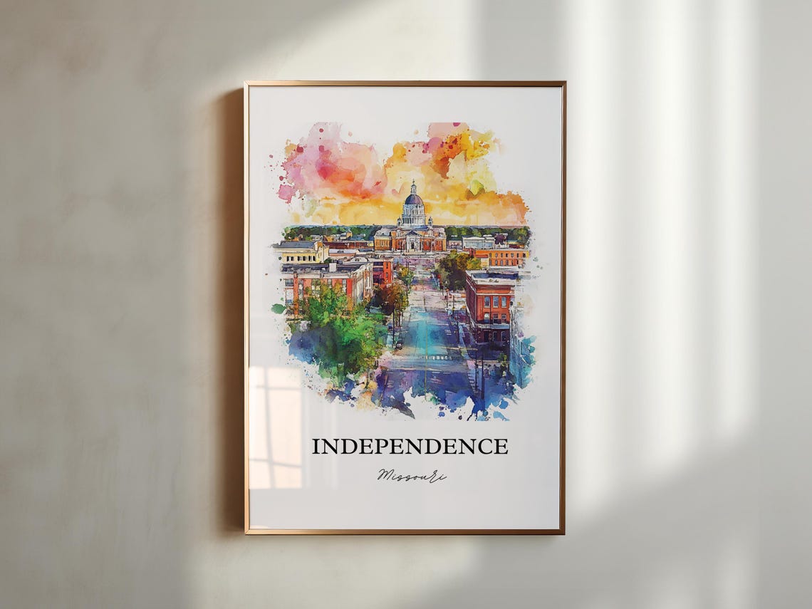 Independence Missouri Historic Dome Cityscape Watercolor Poster - Image 2