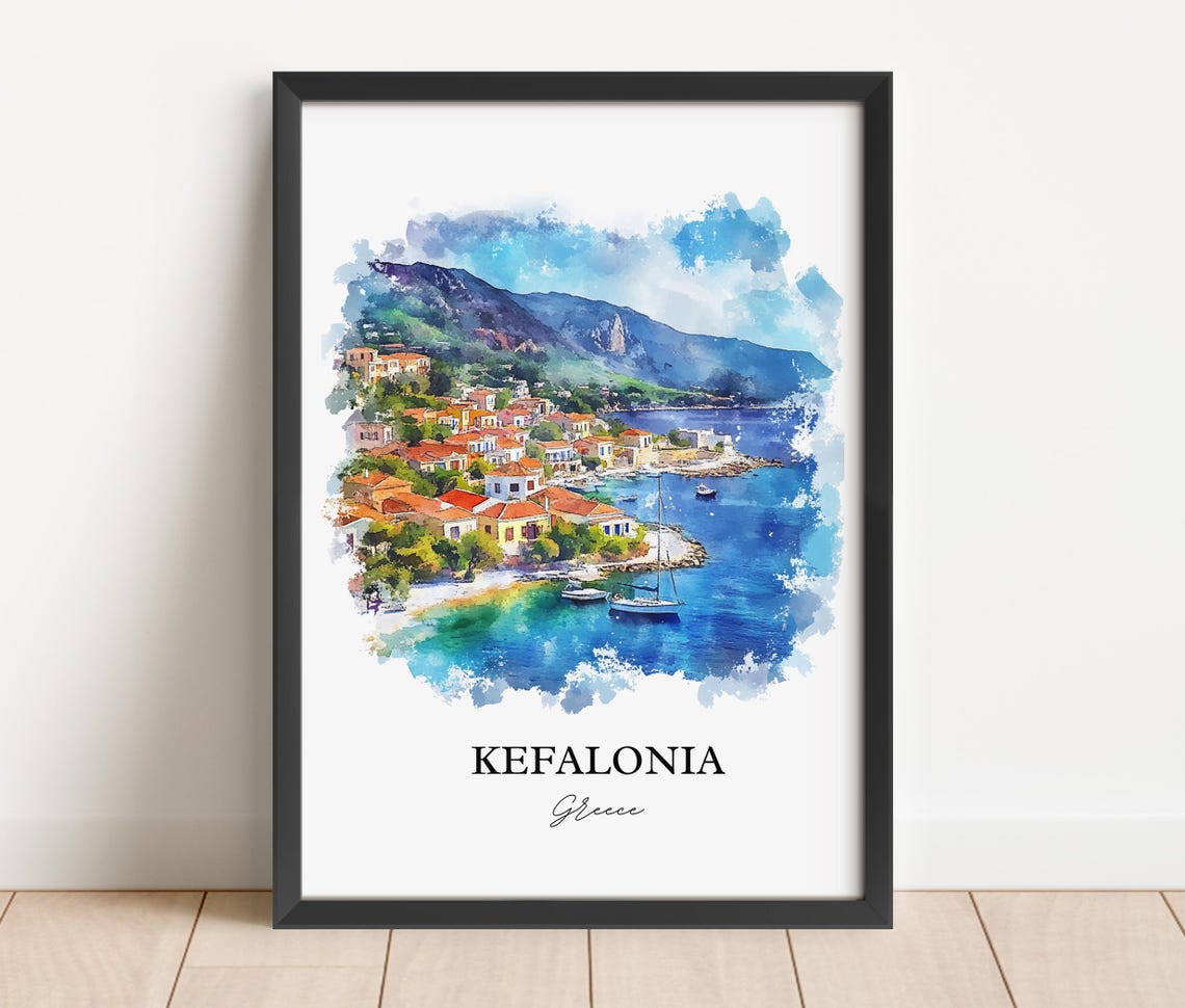Kefalonia Argostolion Watercolor Travel Poster - Image 3