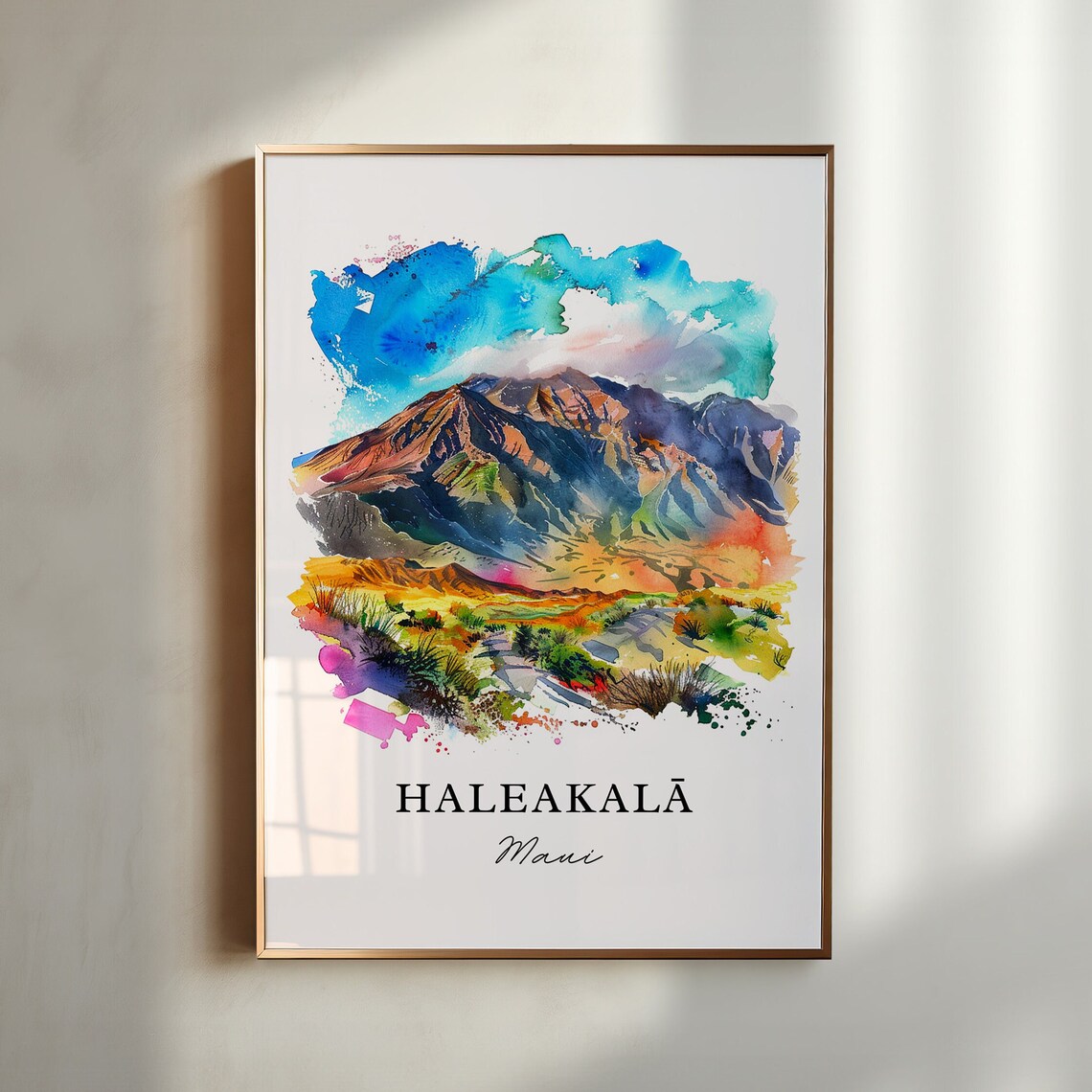 Haleakala Maui Watercolor Travel Poster, Maui Landscape