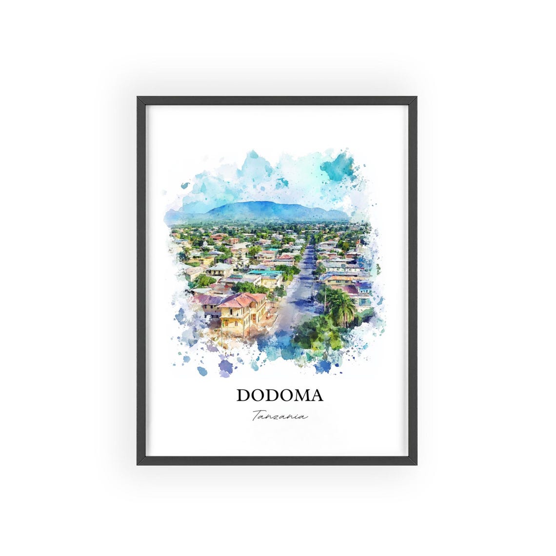 Dodoma Tanzania Watercolor Cityscape Mountain View Art Poster - Image 2
