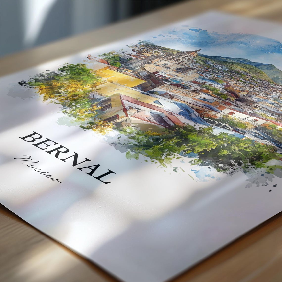 Bernal Mexico Wall Art Quertaro Print Watercolor Gift Travel Poster Housewarming - Image 6