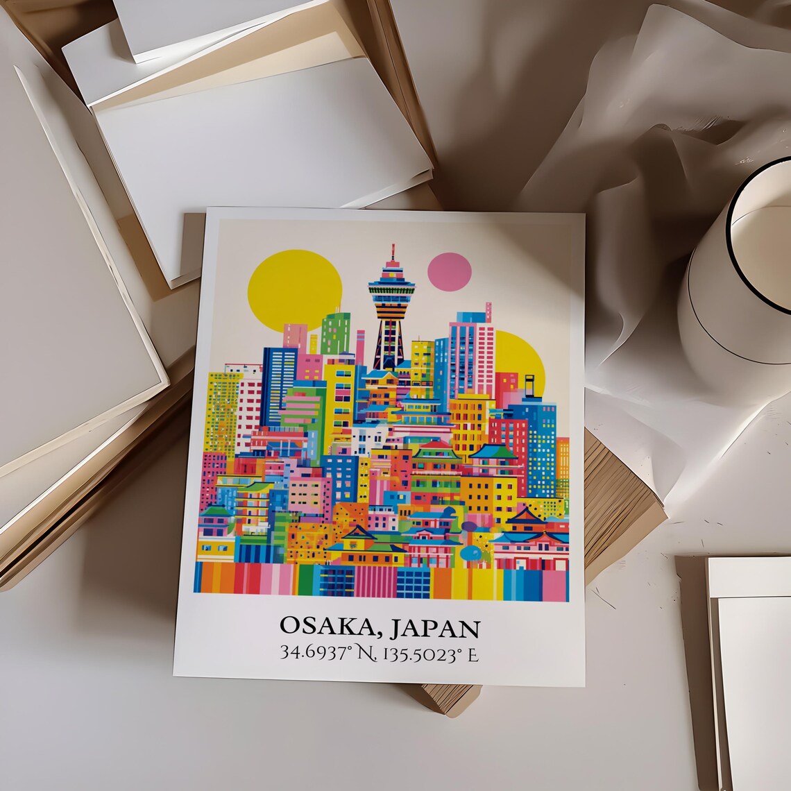 Osaka Japan Pop Art Skyline Tsutenkaku Tower Retro Travel Art Poster - Image 4
