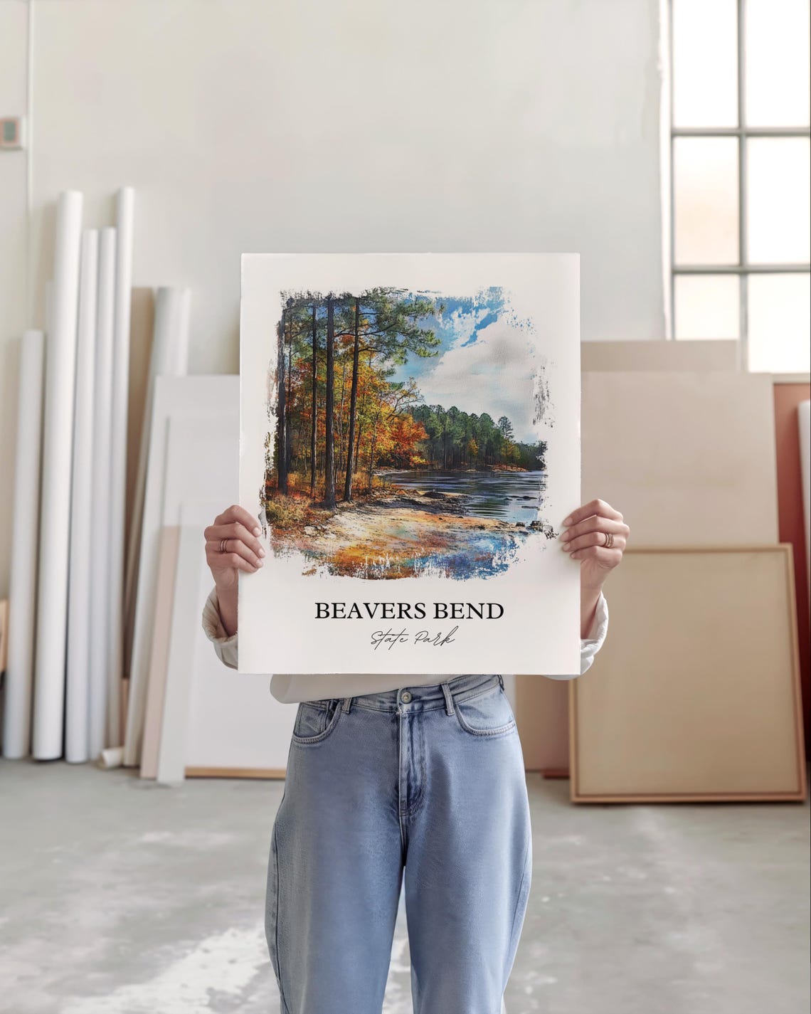 Beavers Bend State Park Fall Forest River Watercolor Nature Poster - Image 3