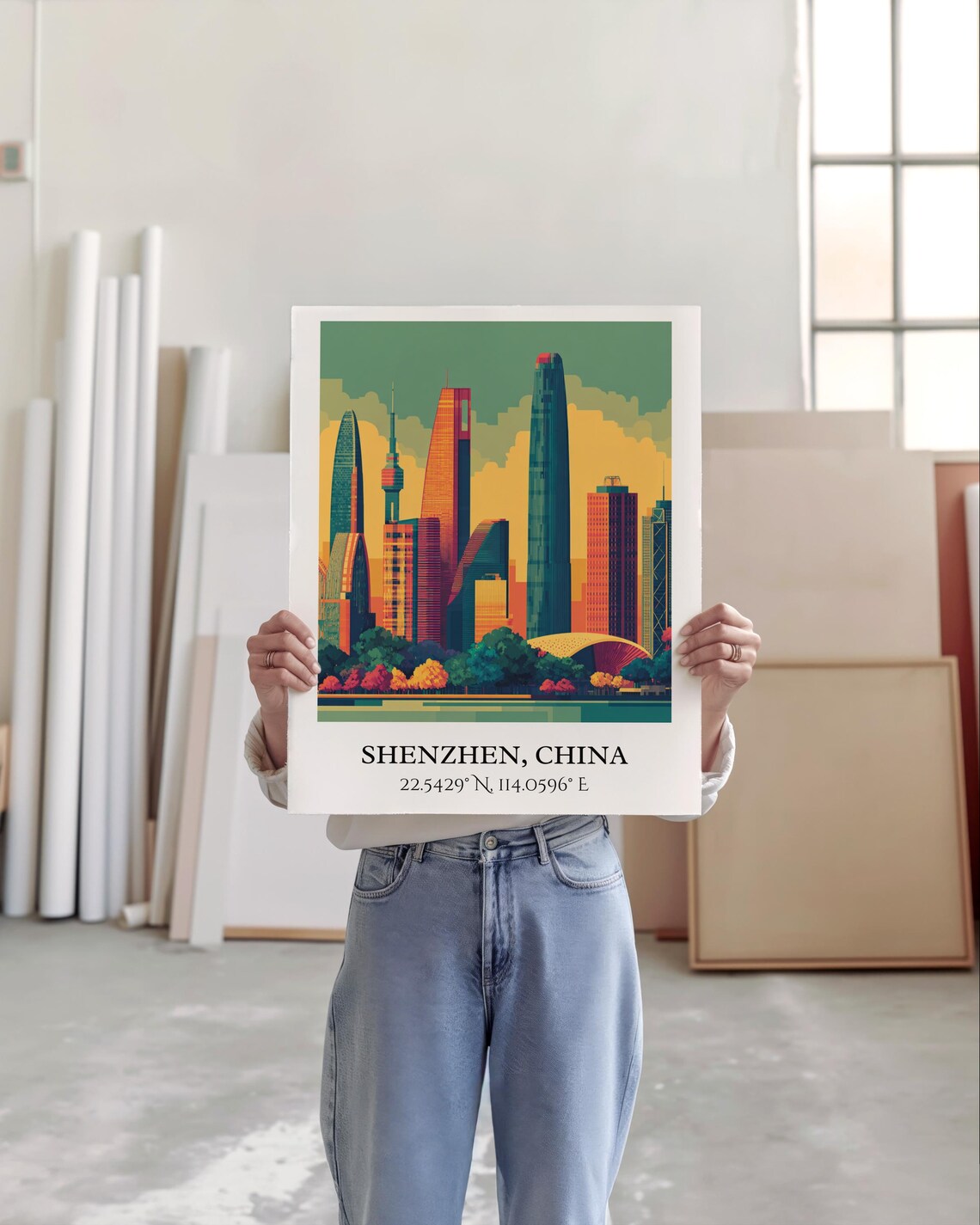 Shenzhen China Supertall Skyscrapers Skyline Retro Travel Art Poster - Image 2