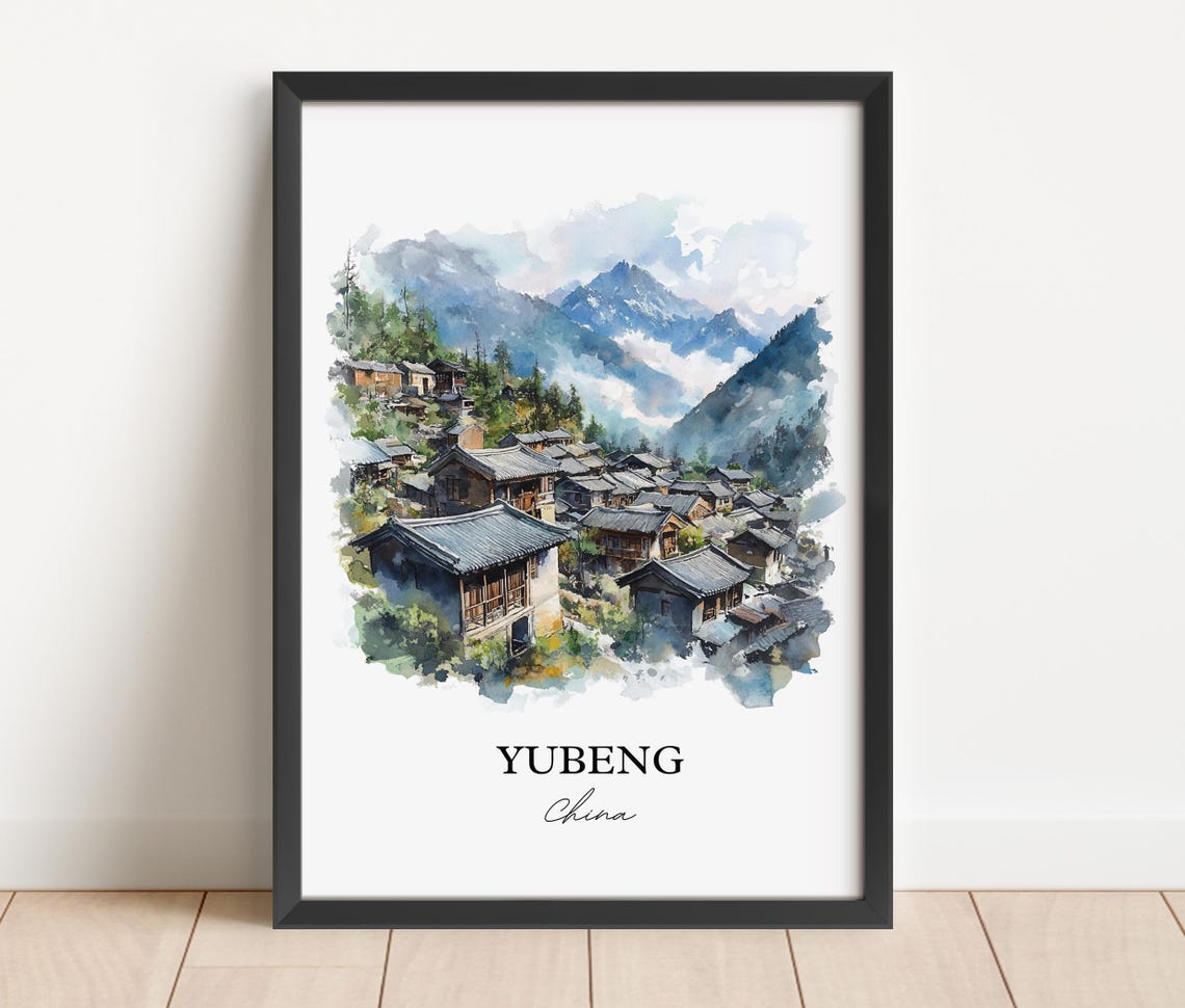 Yubeng China Watercolor Remote Alpine Mountain Village Poster - Image 3