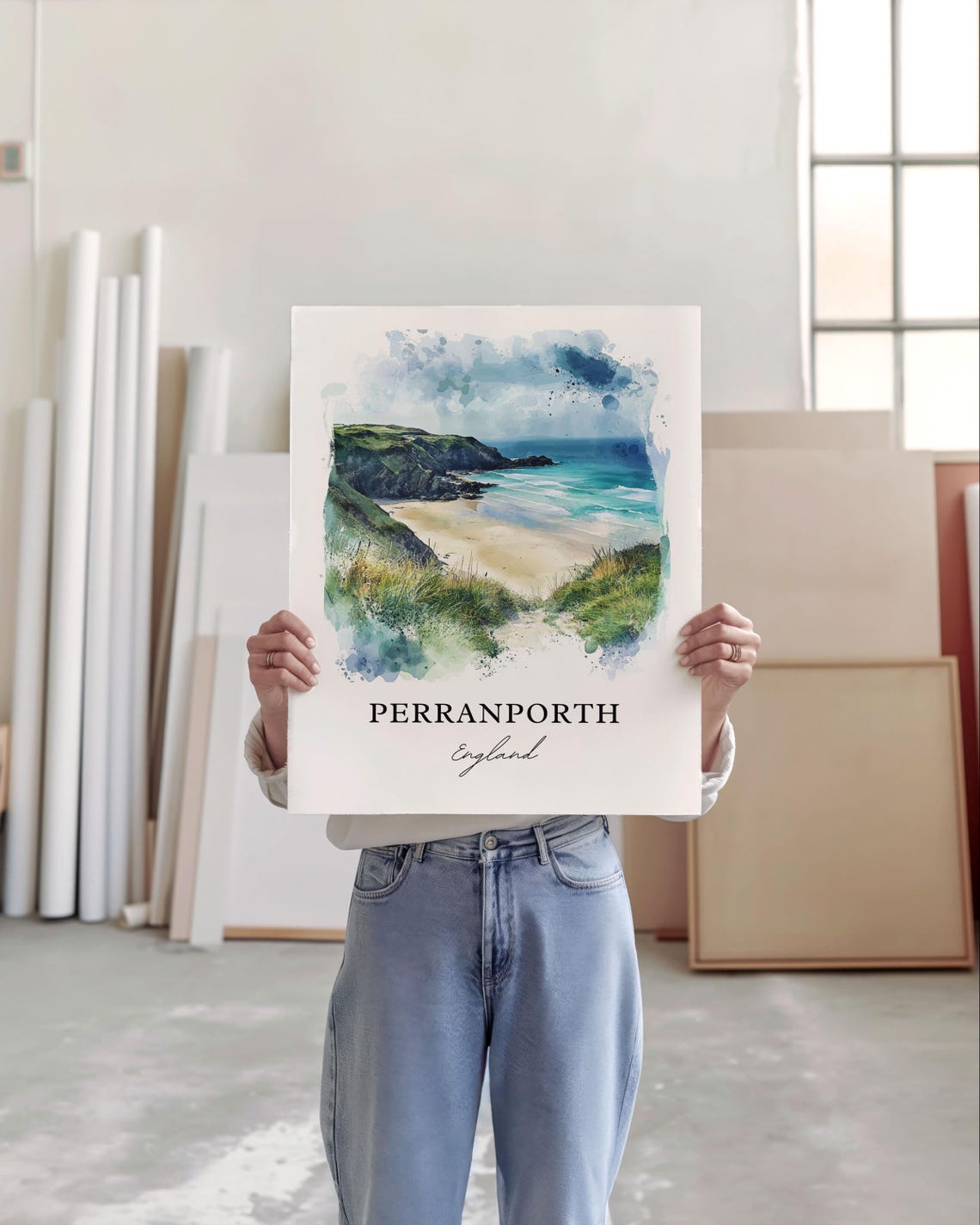 Perranporth Travel Poster, Cornwall England Watercolor - Image 3