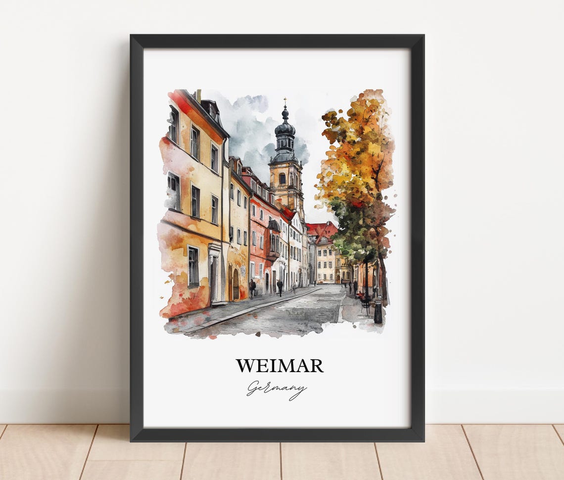 Weimar Germany Watercolor Autumn Old Town Street Travel Poster - Image 4