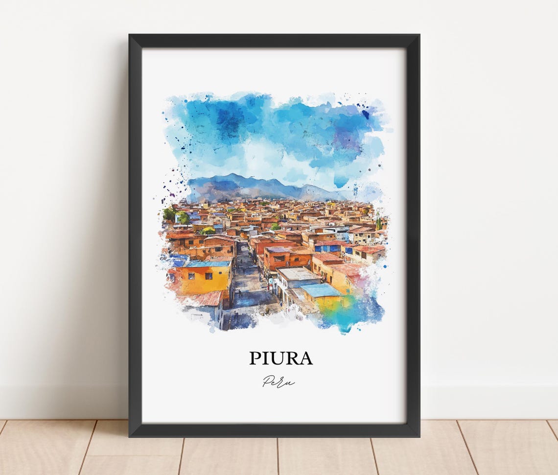 Piura Peru Watercolor City Streets Sechura Desert Mountain Poster - Image 4