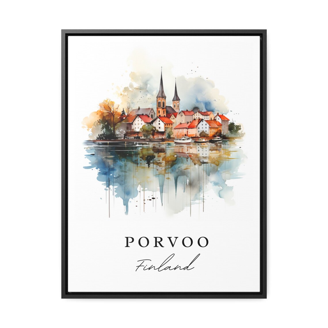 Porvoo Finland Riverside Old Town Church Watercolor Travel Poster - Image 3
