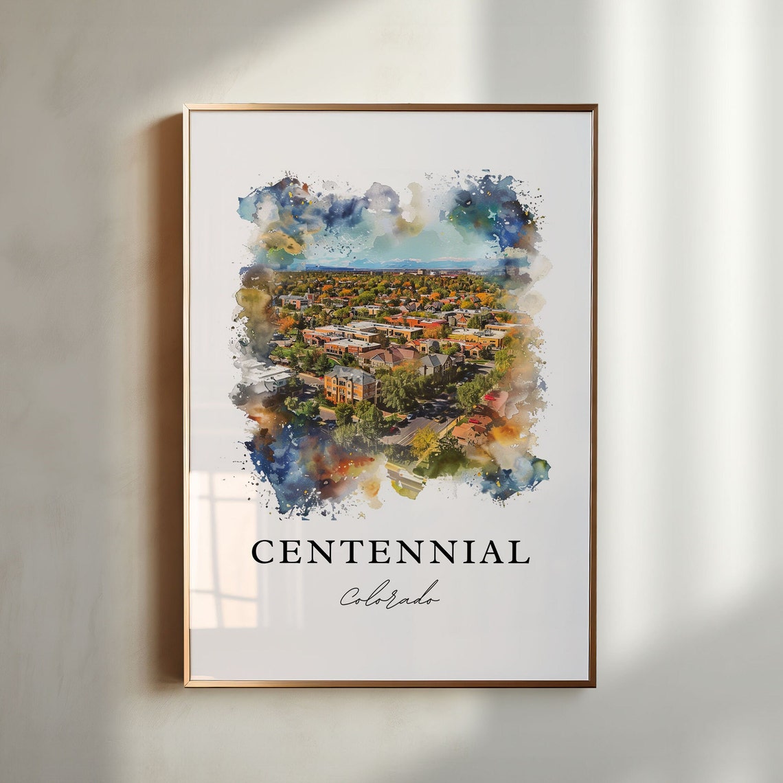 Centennial Colorado Suburb Rockies View Watercolor Print Gift Art