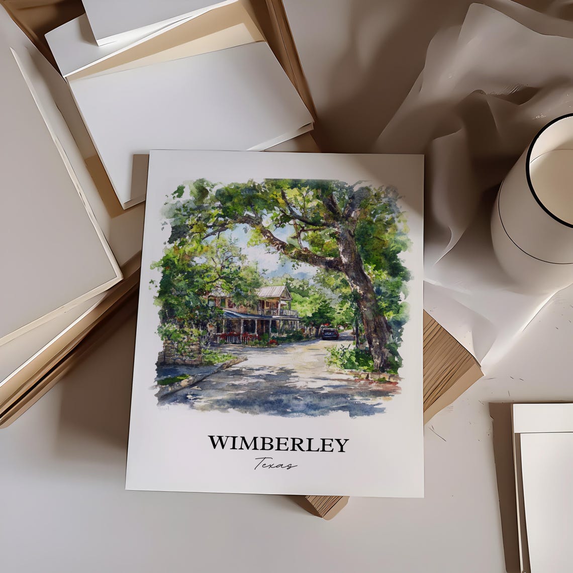 Wimberley Texas Oak Lined Road Watercolor Travel Gift Poster - Image 4