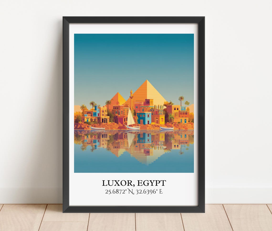 Luxor Egypt Ancient Pyramids Nile Felucca Boats Travel Poster - Image 3