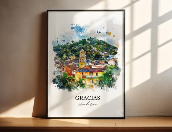 Gracias Honduras Wall Art Print Watercolor Gift Travel Poster Housewarming