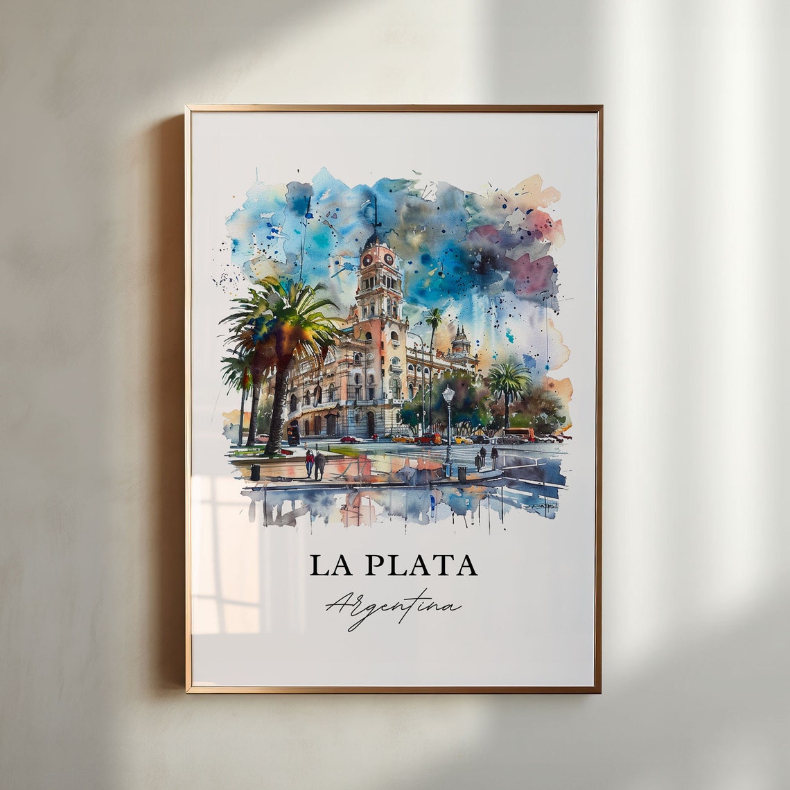 La Plata Argentina Watercolor Historic City Hall Skyline Poster