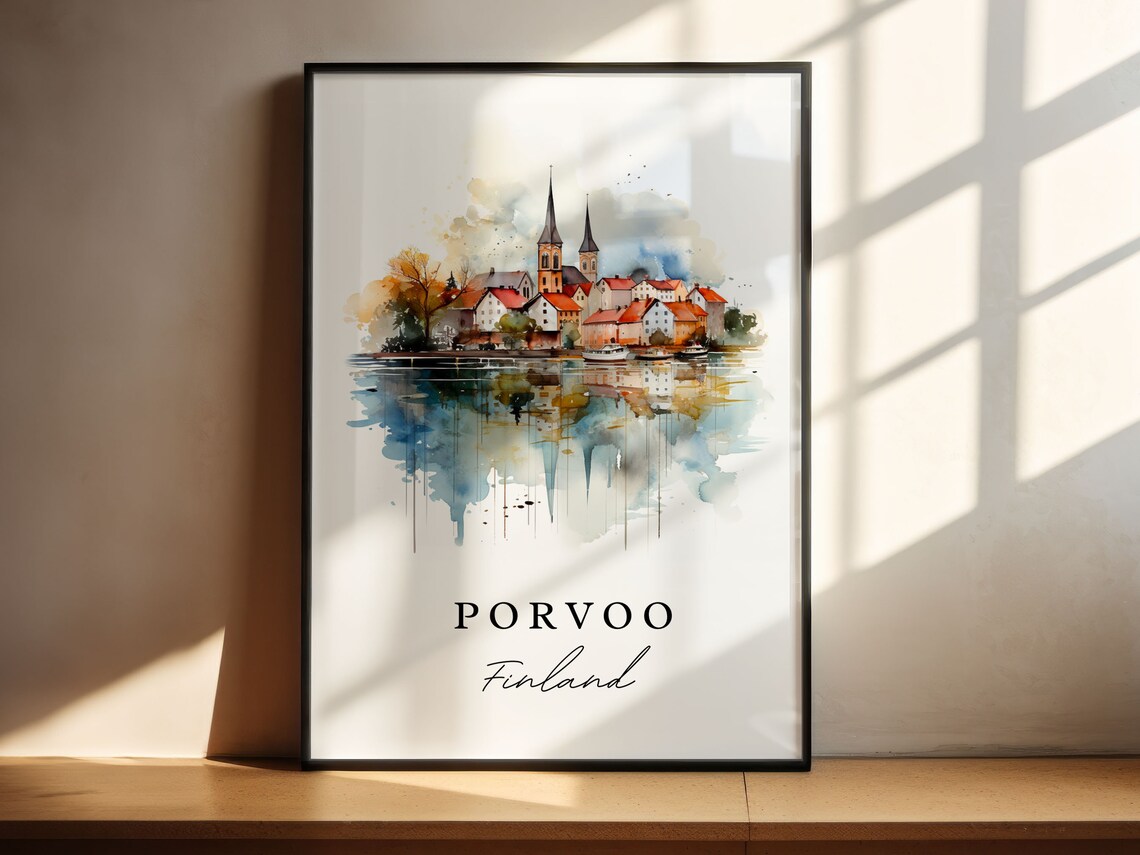 Porvoo Finland Riverside Old Town Church Watercolor Travel Poster - Image 5