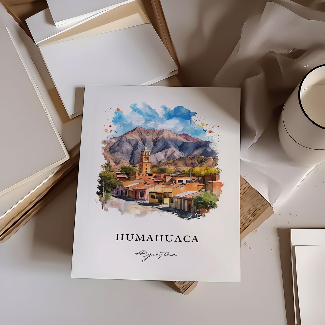 Humahuaca Argentina Watercolor Church Mountain Town Scene Poster - Image 6