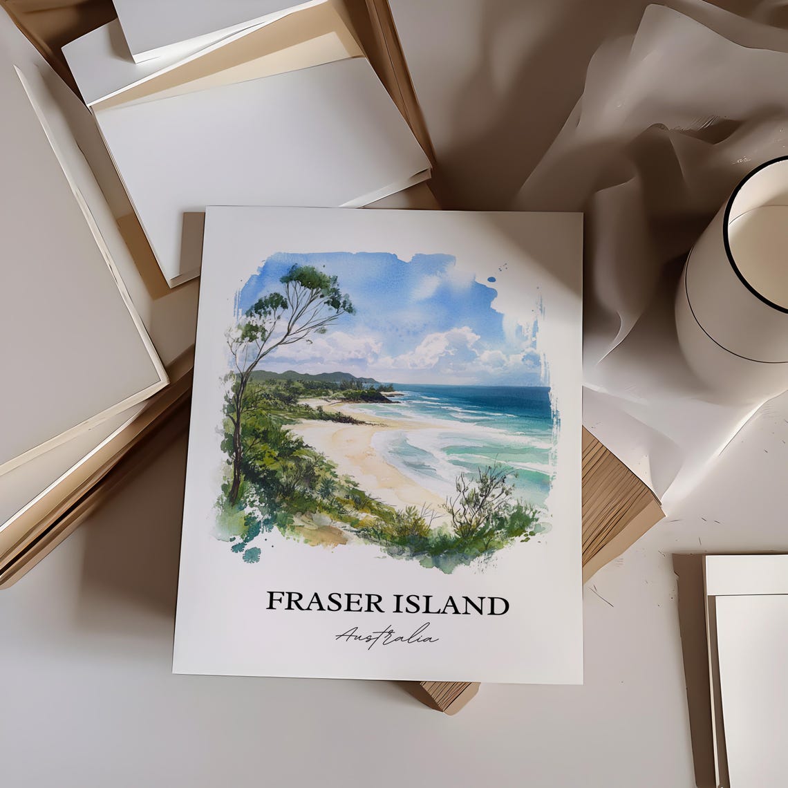 Fraser Island Australia Sandy Surf Beach Coast Watercolor Poster - Image 3