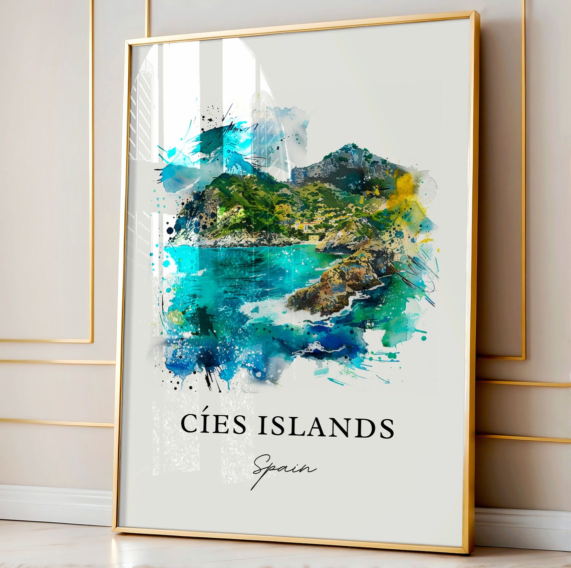 Cies Islands Spain Turquoise Coast Mountain Watercolor Sea Poster - Image 4