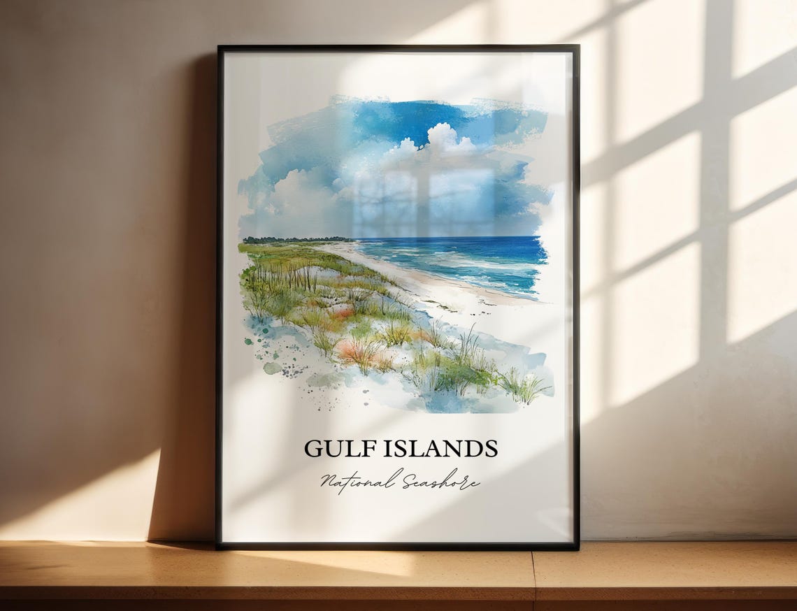 Gulf Islands National Seashore Beach Dunes Ocean Watercolor Poster - Image 5