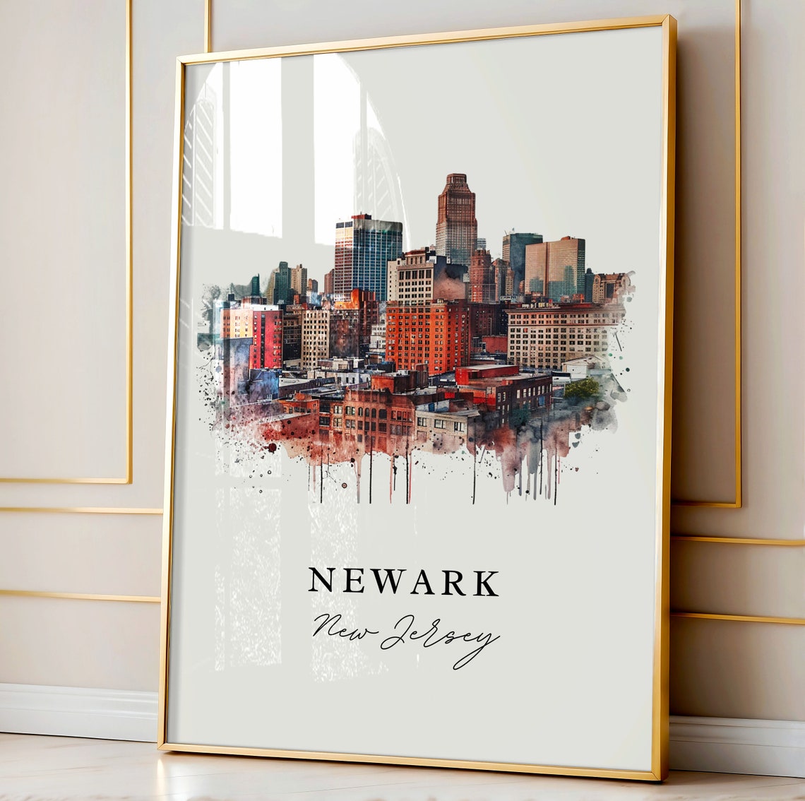 Newark New Jersey Downtown Skyline Watercolor Urban City Poster - Image 4