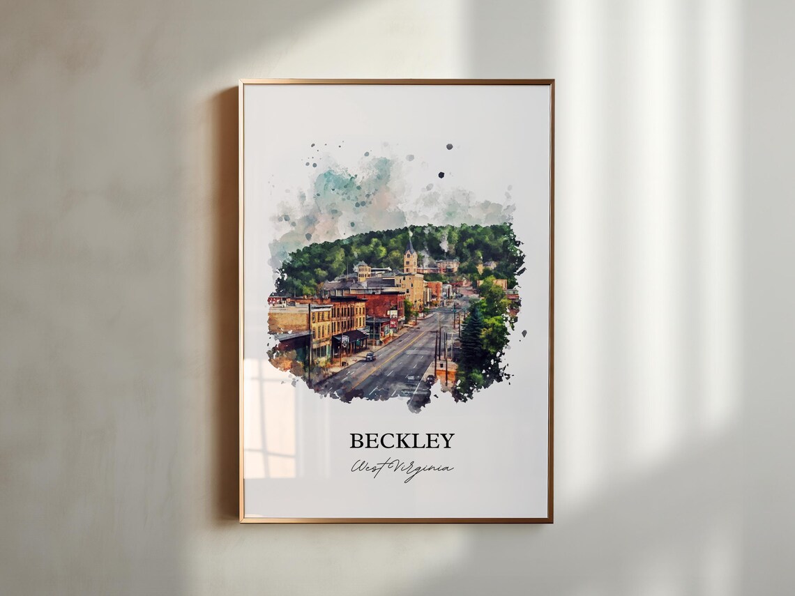 Beckley West Virginia Watercolor Downtown Street Church Steeple Poster - Image 4