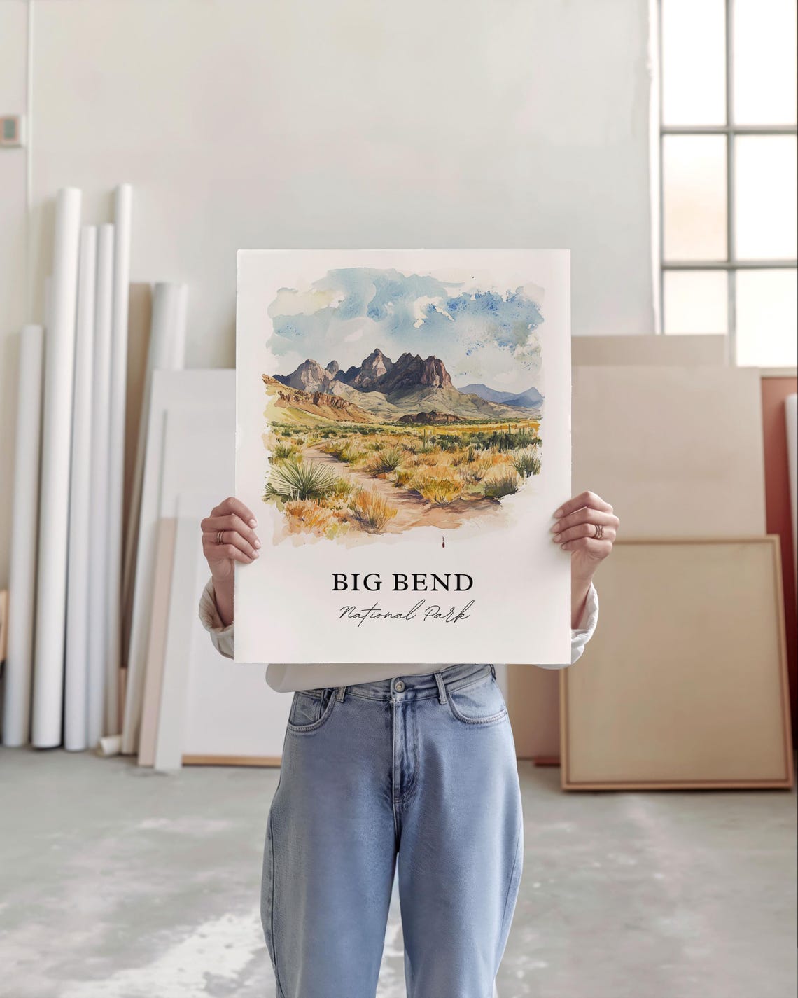 Big Bend National Park Texas Desert Mountains Watercolor Travel Poster - Image 3