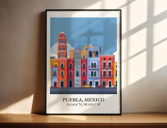 Puebla Mx Art Retro Travel Home Decor Gift Mexico Prints Housewarming