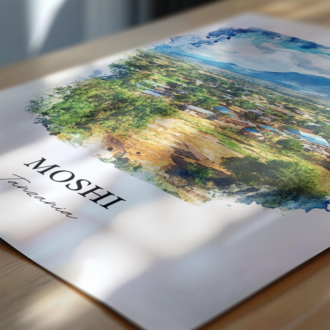 Moshi Tanzania Mountain Town Watercolor Landscape Art Poster - Image 7